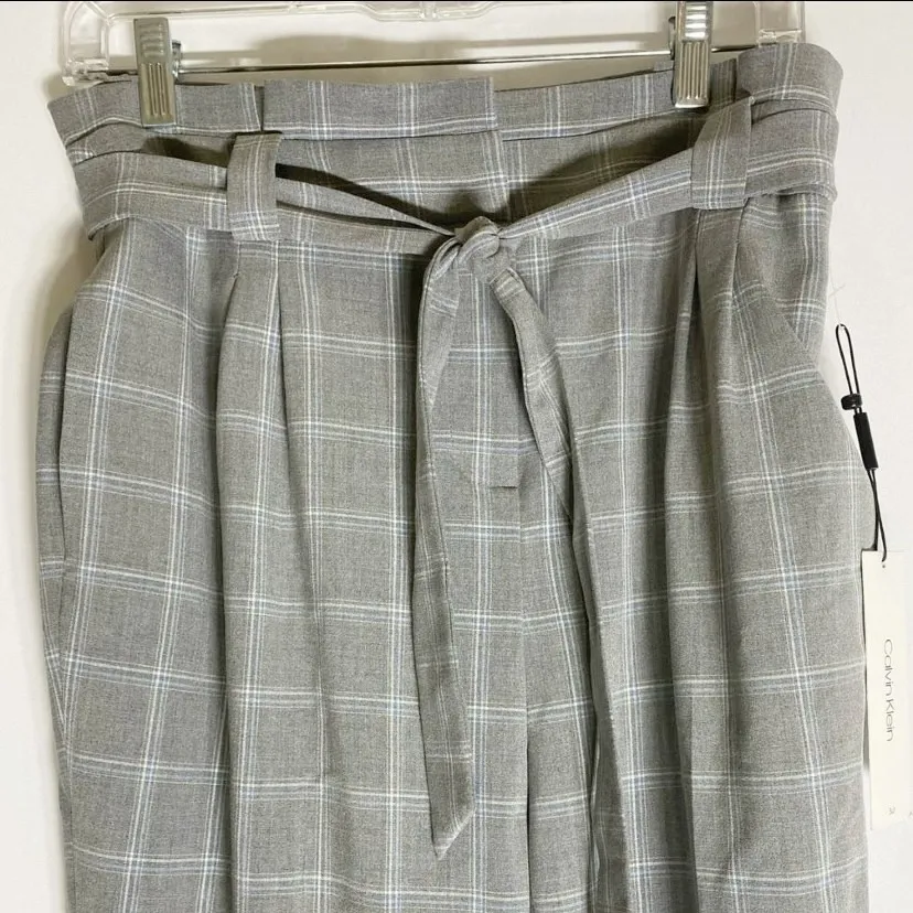 Calvin Klein Women's Slim Fit Belted Windowpane Pants Gray Blue Plaid 6 NWT - Image 8