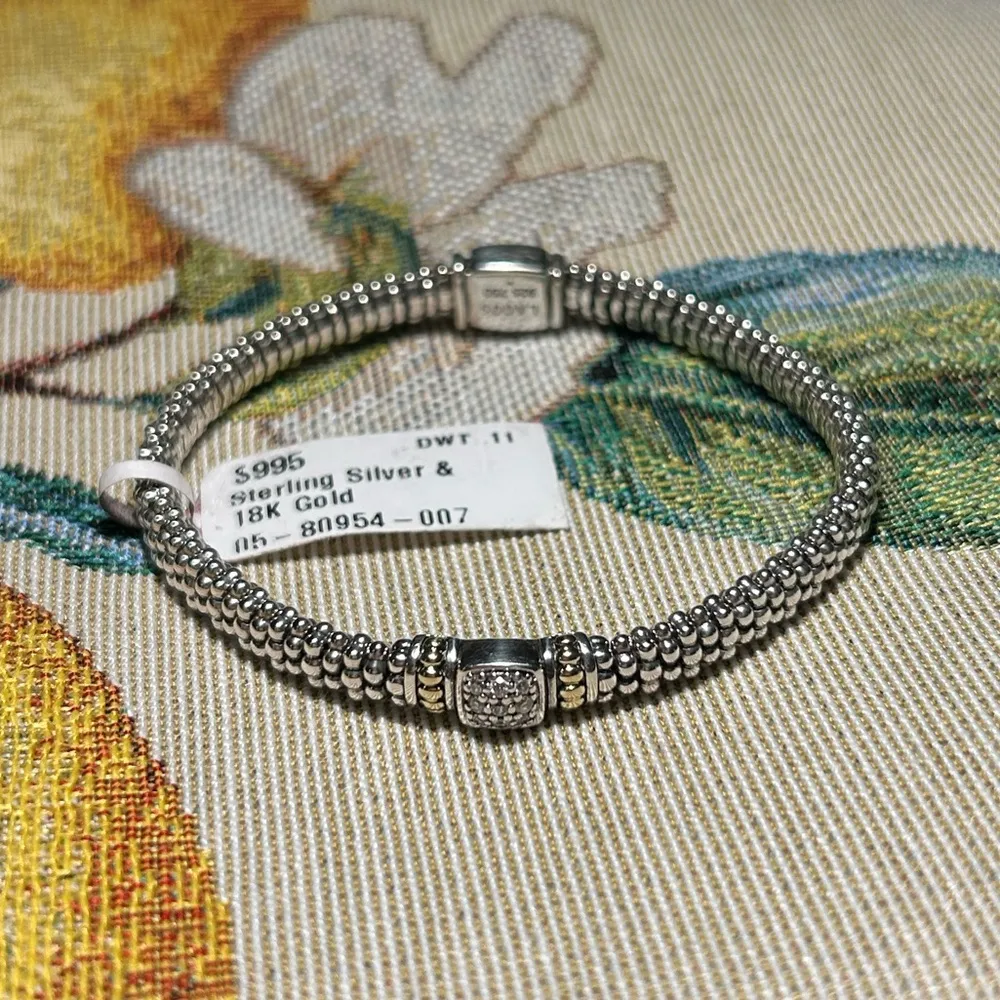 NWT Lagos 925 Sterling Silver & 18K Gold Diamond Caviar Bracelet - Image 2