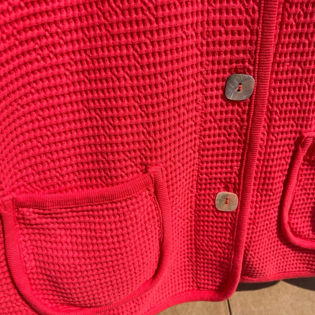 Focus Casual Life Hot Pink Waffle Thermal Jacket Size L Mother of Pearl Buttons Size L - Image 4
