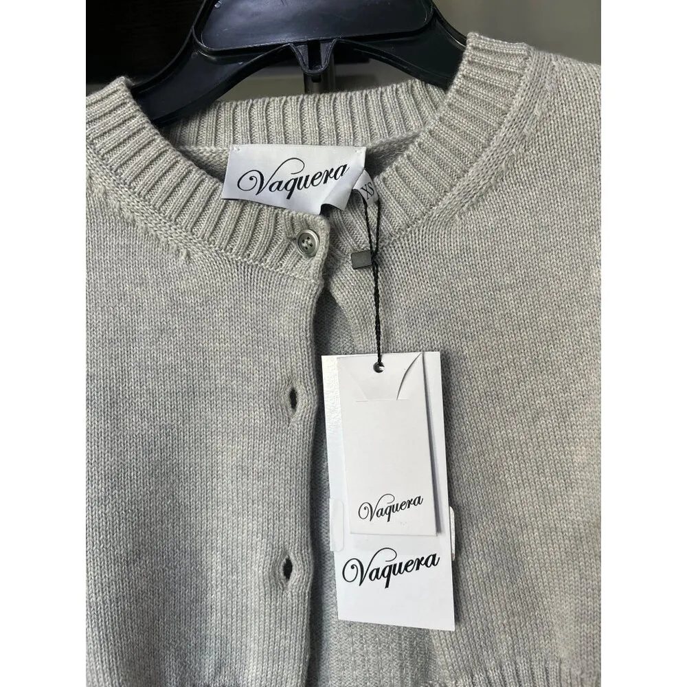 VAQUERA Cropped Knit Sequin Back Cardigan Grey Womens Size XS Silver - Image 9