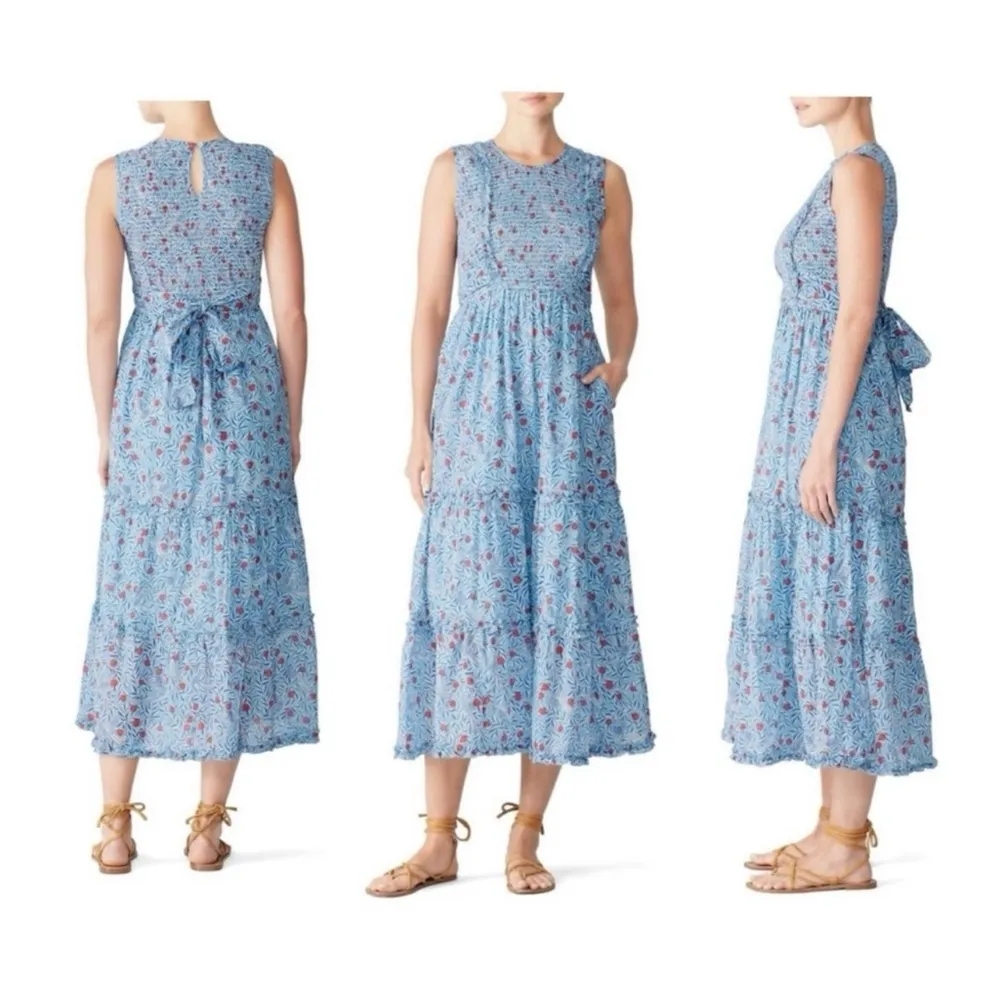 Banjanan Isha Dress in Delph Bird Wave Blue Print Size L Pink Size L - Image 3
