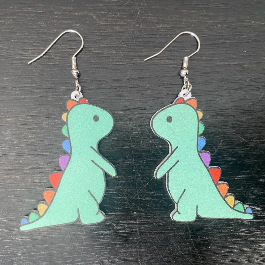Cute Acrylic Dinosaur Design Drop Dangle‎ Earrings - Image 4