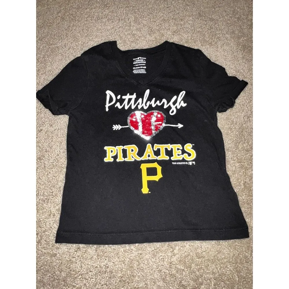 Pittsburgh Pirates Girls Shirt Sz XS 4 5‎ Reversible Sequins Team Athletics MLB - Image 2