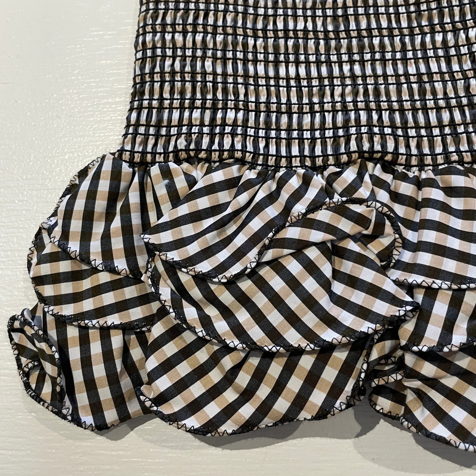 New  Plaid Smocked Ruffle Trim Barrett Skirt Sandbar Check - Image 7