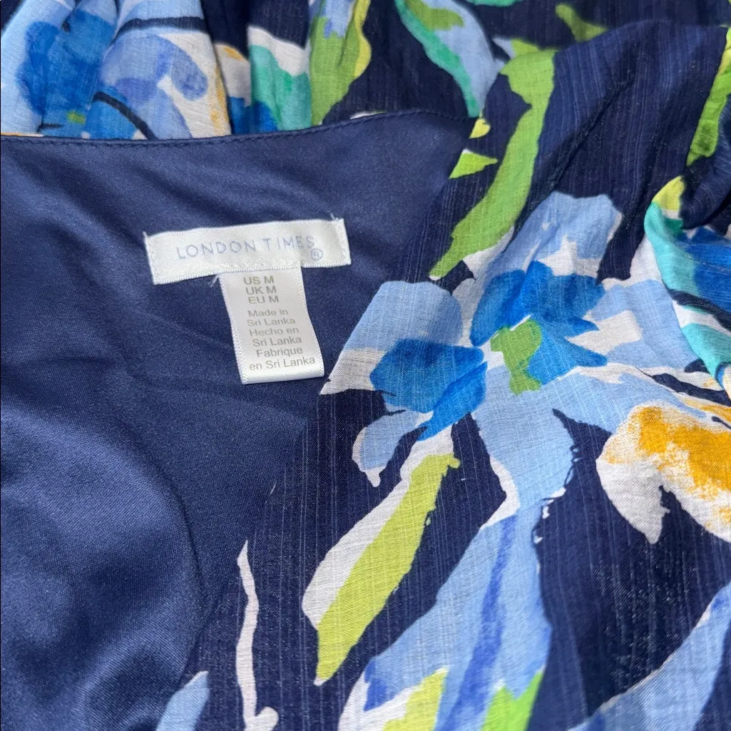 NWT London Times Floral Cap Sleeve Empire Waist Chiffon Maxi Dress M, NAVY DENI - Image 10