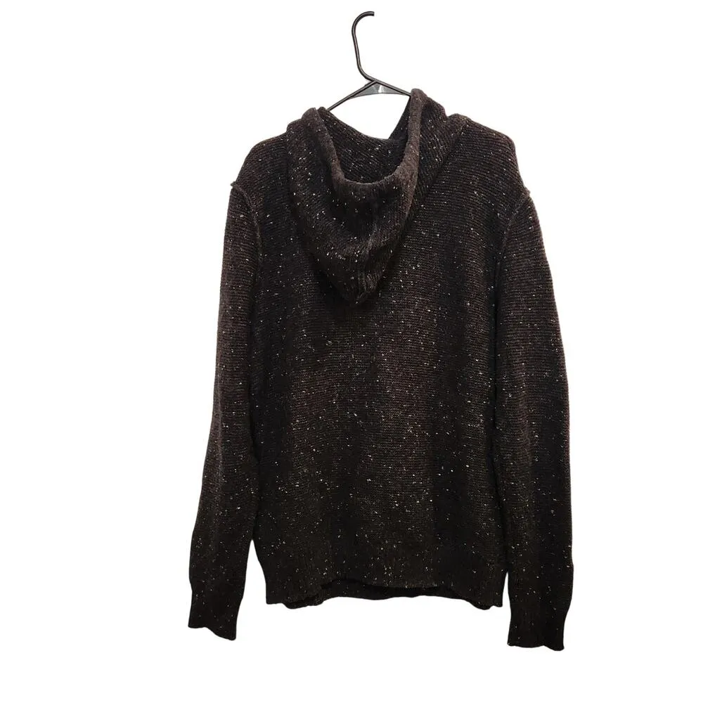 American Eagle Outfitters Hooded Pullover Knit Baja Sweater Speckled Brown Large - Image 2