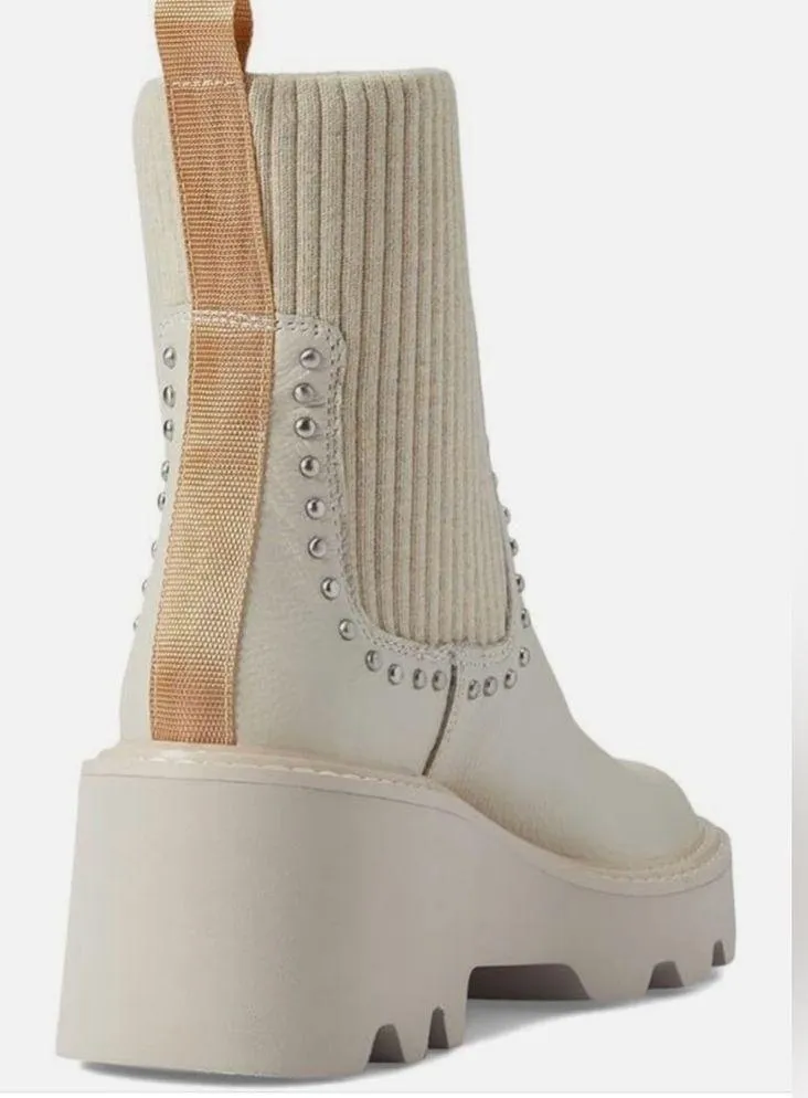Dolce Vita Hoven Stud H2O Ivory Leather Pull On Round Toe Chunky Platform Boots - Image 4