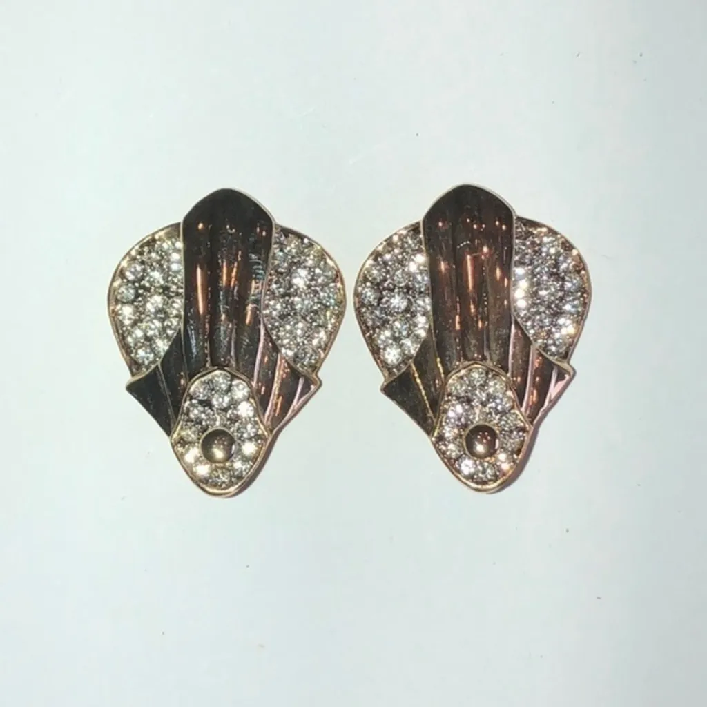 Vintage Huge Gold Tone Retro Fan Clip On Earrings - Image 2