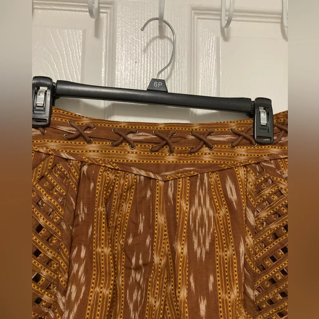 Free People New Romantics Brown Patola Ikat Print Lattice Cut Shorts - Image 7