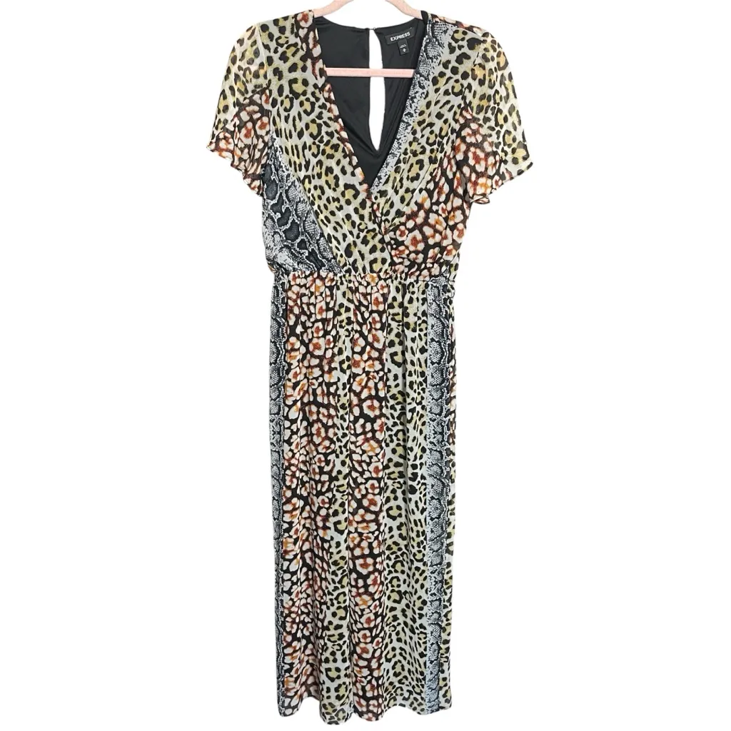 Express Leopard Snakeskin mixed Print V-Neck Jumpsuit - Image 2