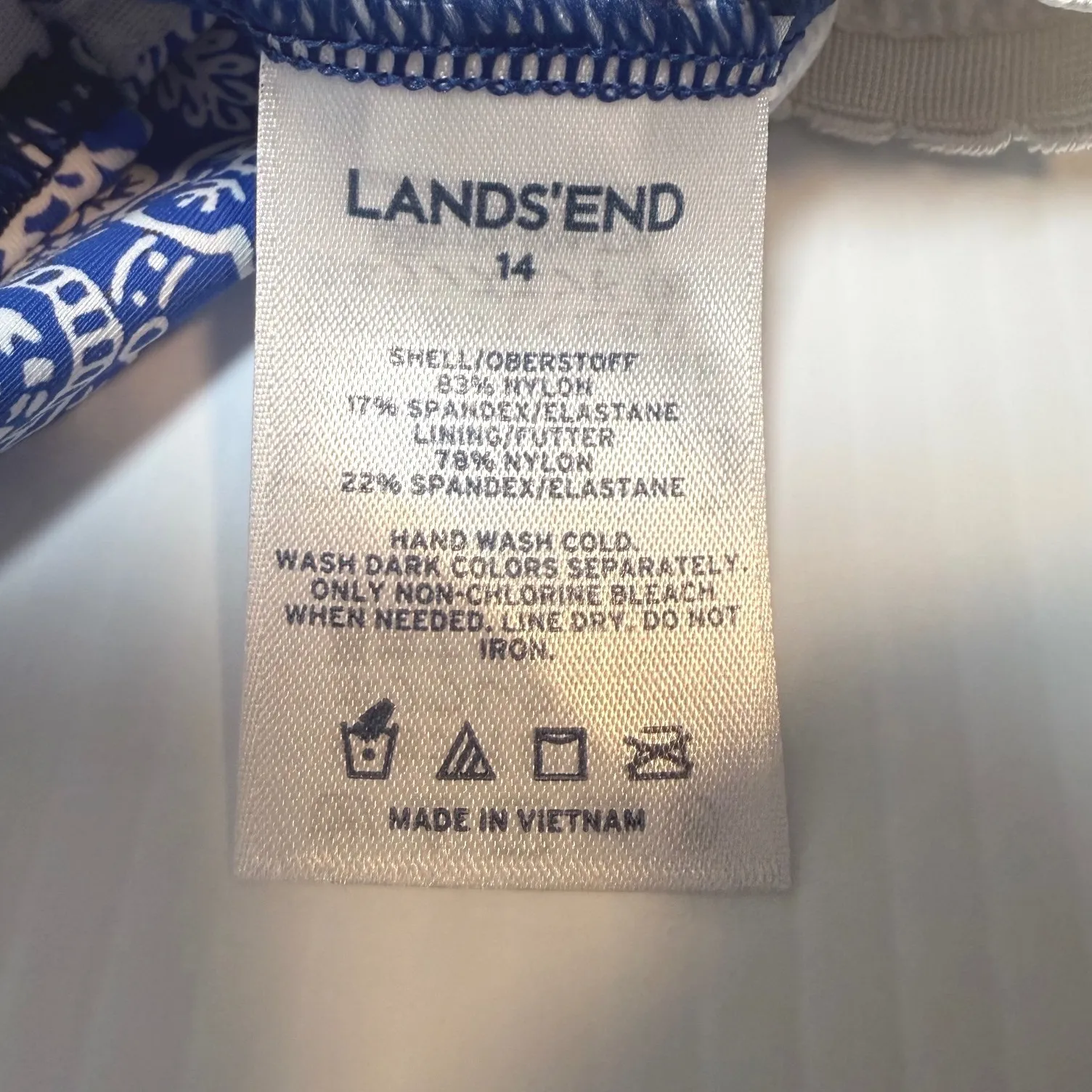 Lands End Paisley Tankini Swim Top Blue White Women's Size 14 Built-in Bra - Image 5