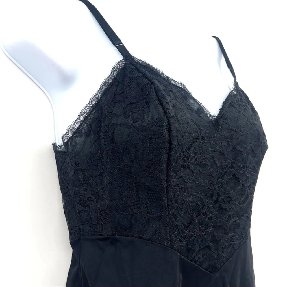 Vintage 90s Vanity Fair Basque Waist Slip Dress Sz S Y2K Black Lace Whimsigoth - Image 3