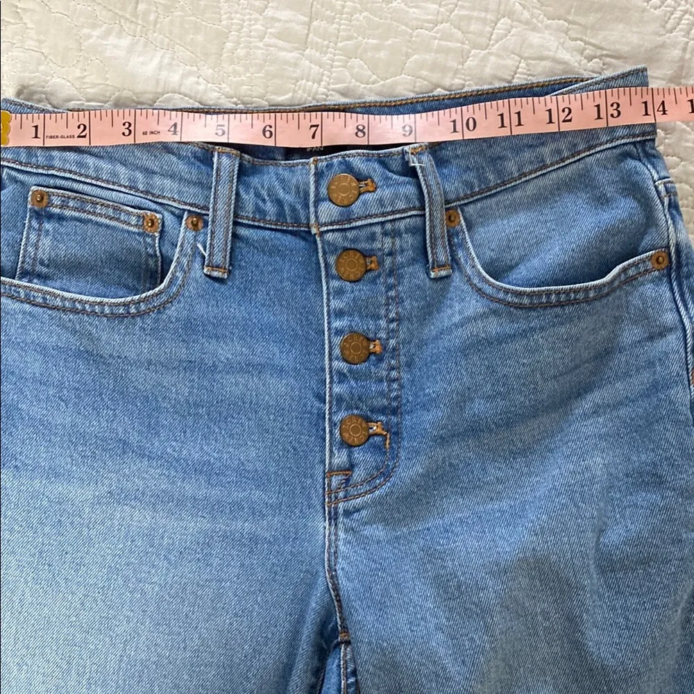 J. Crew Factory Essential straight button fly jeans frayed hem dark wash size 27 Blue - Image 9