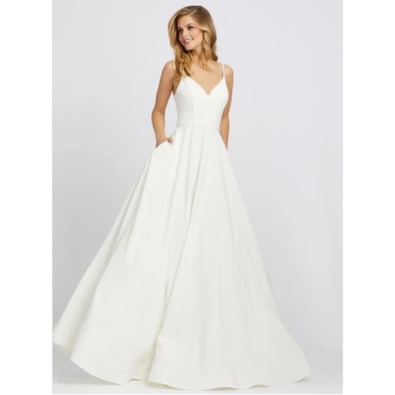 Ieena for Mac Duggal 48855 White V-Neck A-Line Gown Size 16 NWT - Image 5