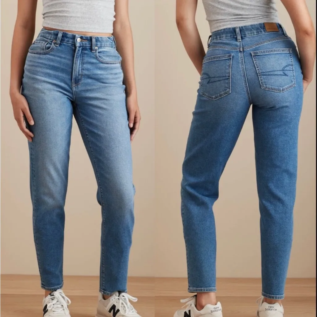 AMERICAN EAGLE Stretch Mom Straight‎ Jean Medium Wash Denim comfort waistband 6 - Image 2