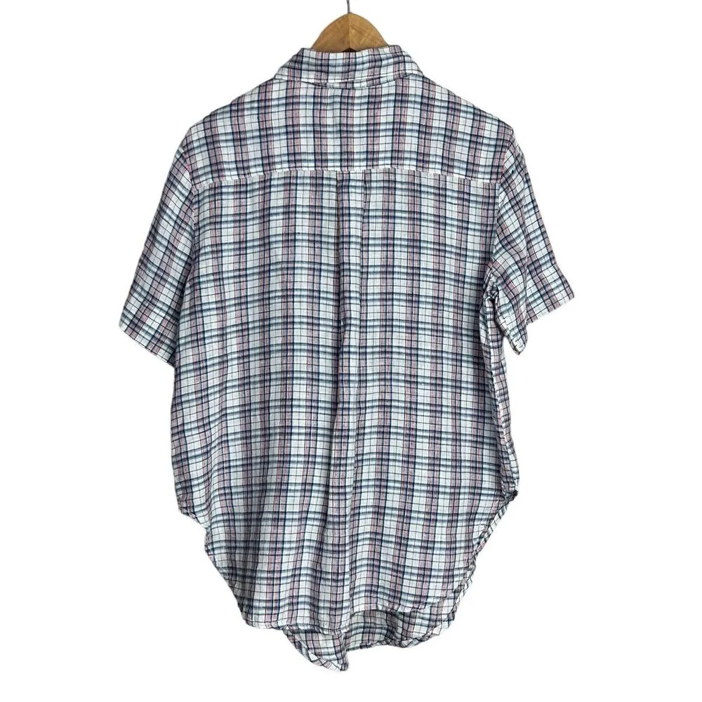 CP Shades Shirt Womens M Plaid Short Sleeve Button Up Tie Front Top 100% Linen - Image 6