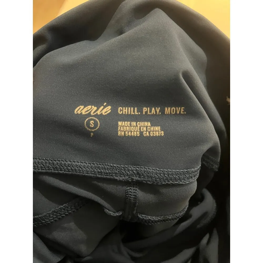 Aerie Small Chill Play Move Moto Mesh Leggings Pants Blue Mid Rise Elastic Waist - Image 3