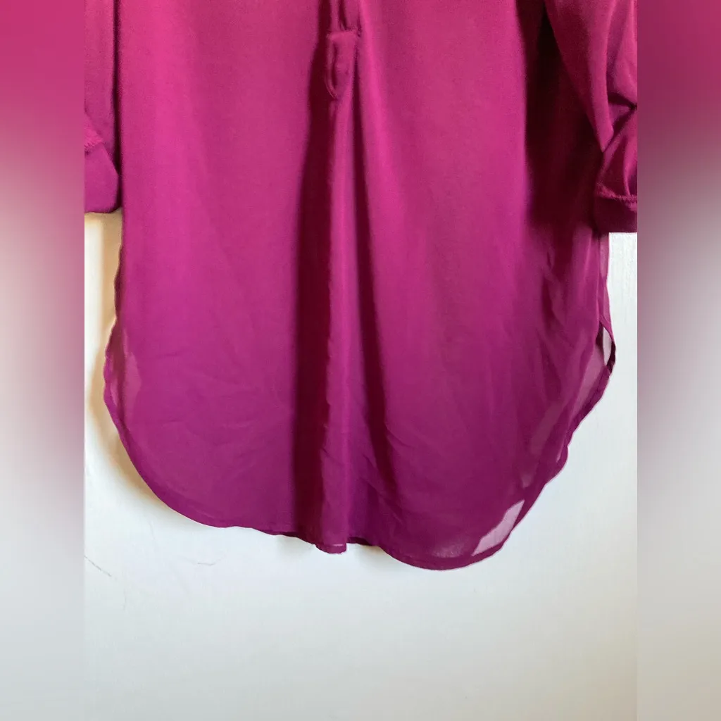 🌞IZ Byer Sheer Maroon V Neck 3/4 to Long Sleeve Portofino Blouse - Image 8