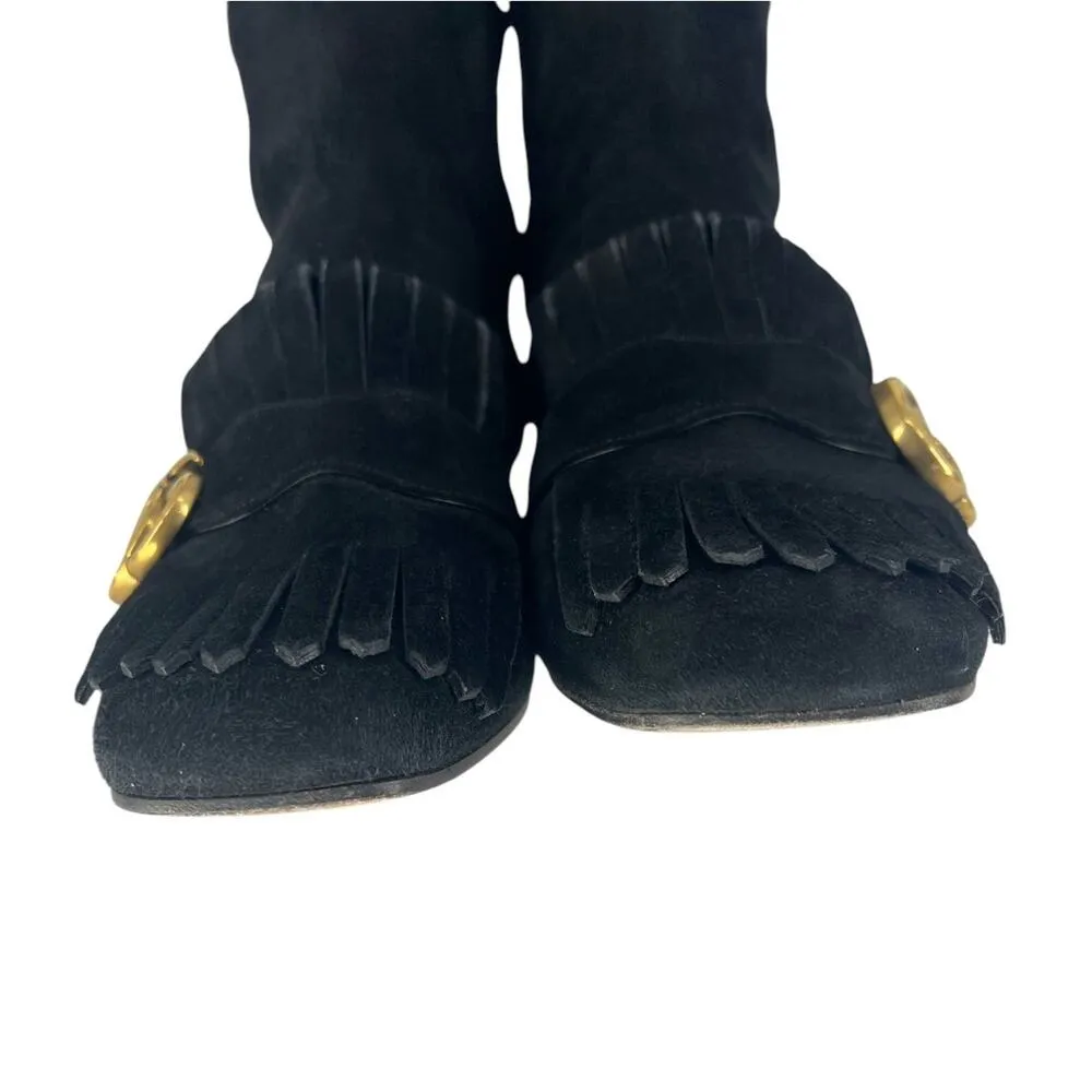 Gucci Suede Scamosciato GG Marmont Fringe Knee High Boots in Black - Image 7
