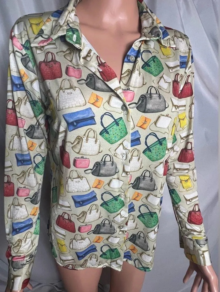 Adele Altman Vintage Button Down Purse Print Feminine Blouse Size L Size L - Image 2