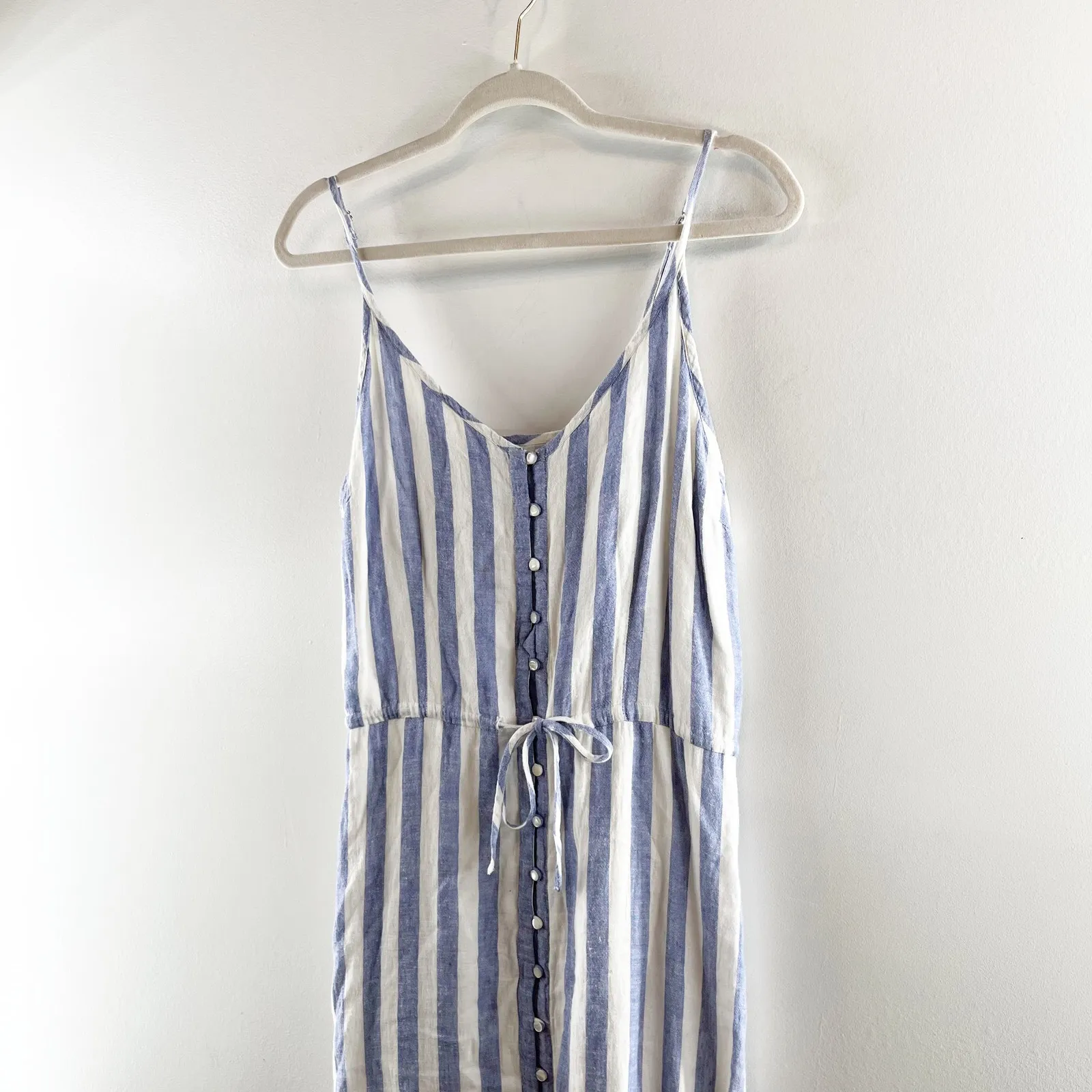 Rails Frida Ciel Striped Linen Ruffle Hem Midi Dress Blue White Medium - Image 8
