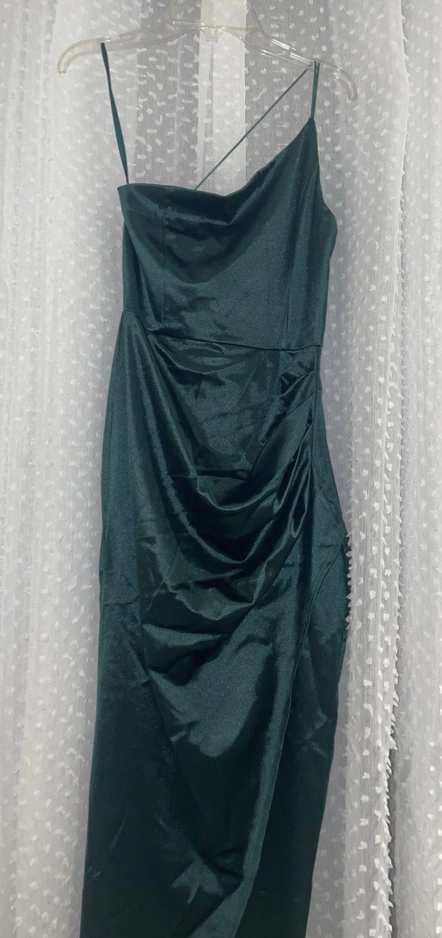 Windsor Adrienne Formal One Shoulder Satin Wrap Dress - Image 6