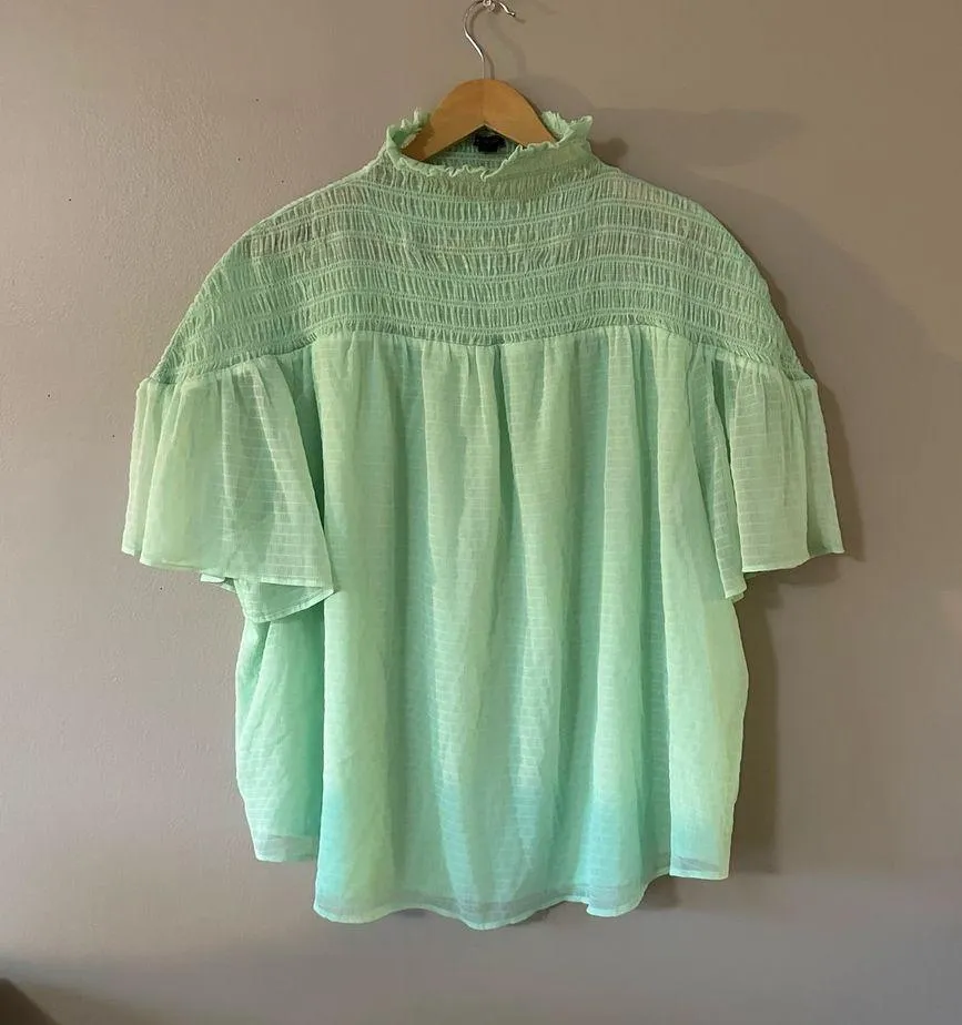 Ann Taylor Smocked Yoke Mock Neck Top Size XXL - Image 3