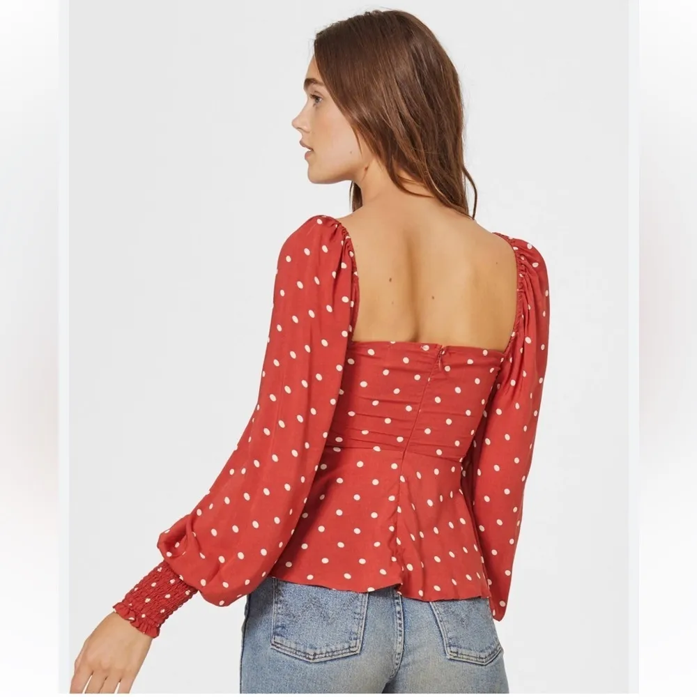 Auguste Red Polly Sunday Polka Dot Blouse Size 4 - Image 3