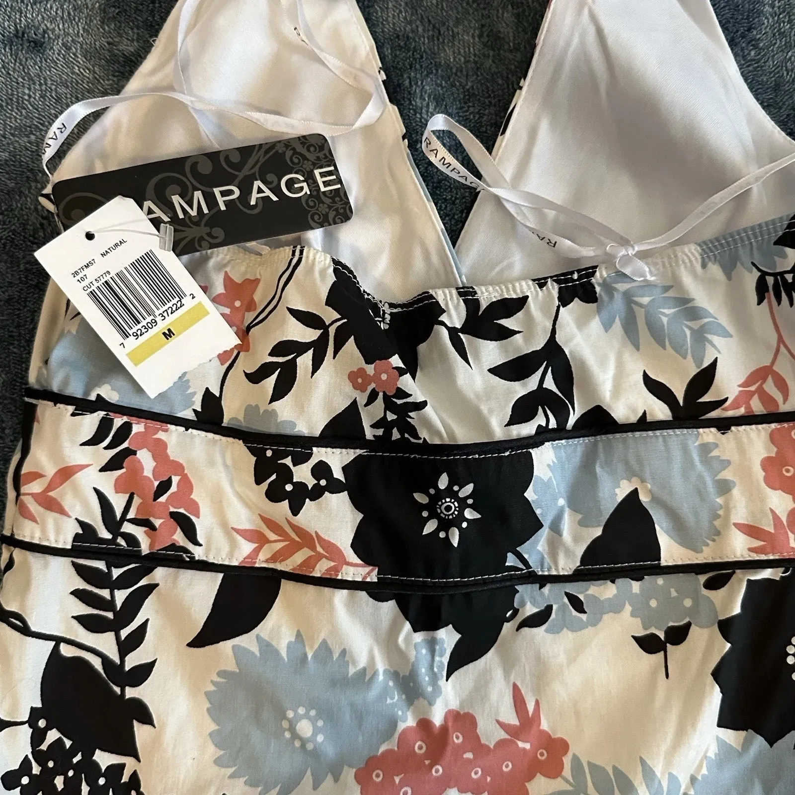 NWT VTG Y2K Rampage Women‎ M Blue Black Floral Halter Empire Babydoll Coquette - Image 6