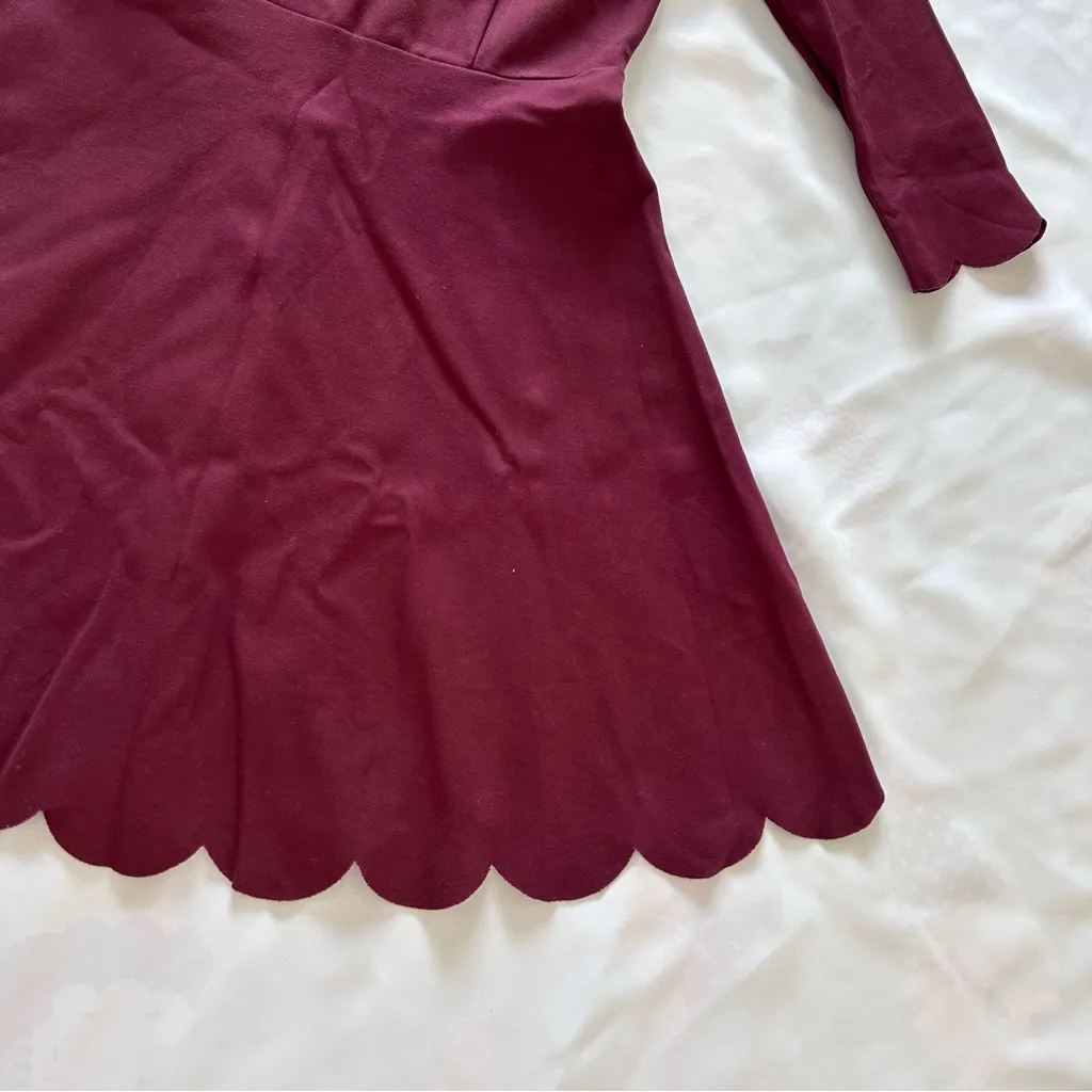 NWOT XS Lulus Maroon Scallop Trim Cumulonimbus Clouds Skater Dress Fit and Flare Red - Image 7