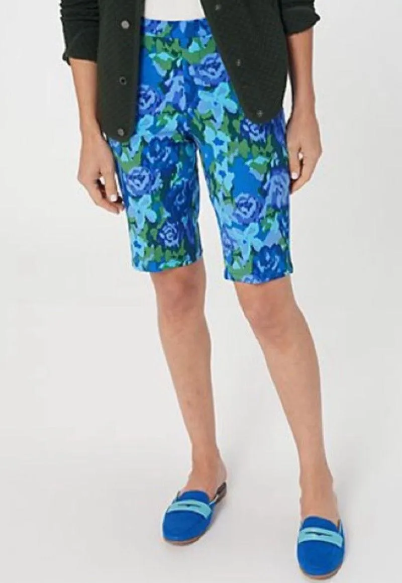 Isaac Mizrahi Live! Regular 24/7 Stretch Bermuda Shorts A397199 NWT Blue Floral - Image 1
