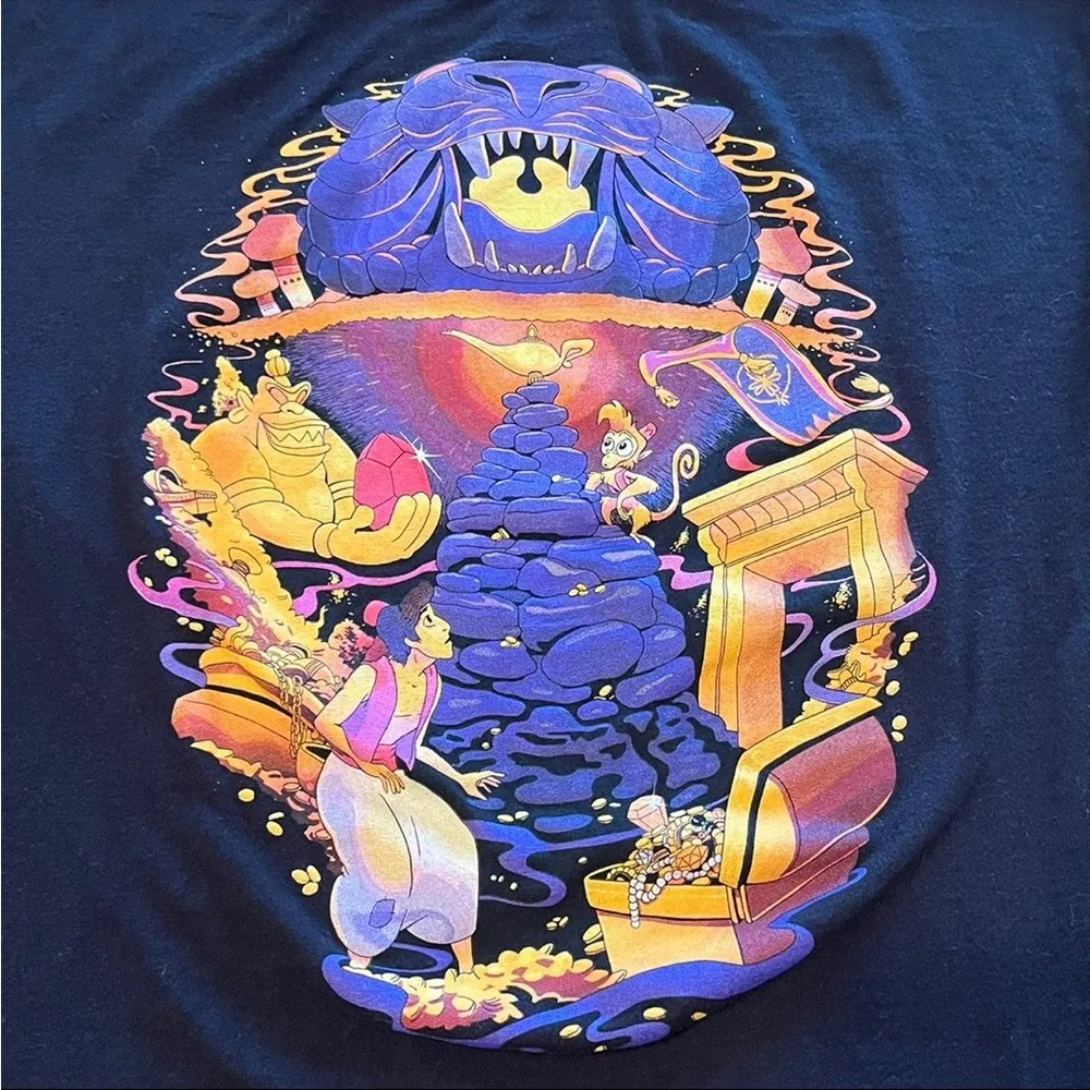 Disney Aladdin Womens Size Large Black Short Sleeve Graphic Shirt Genie Princess - Image 2