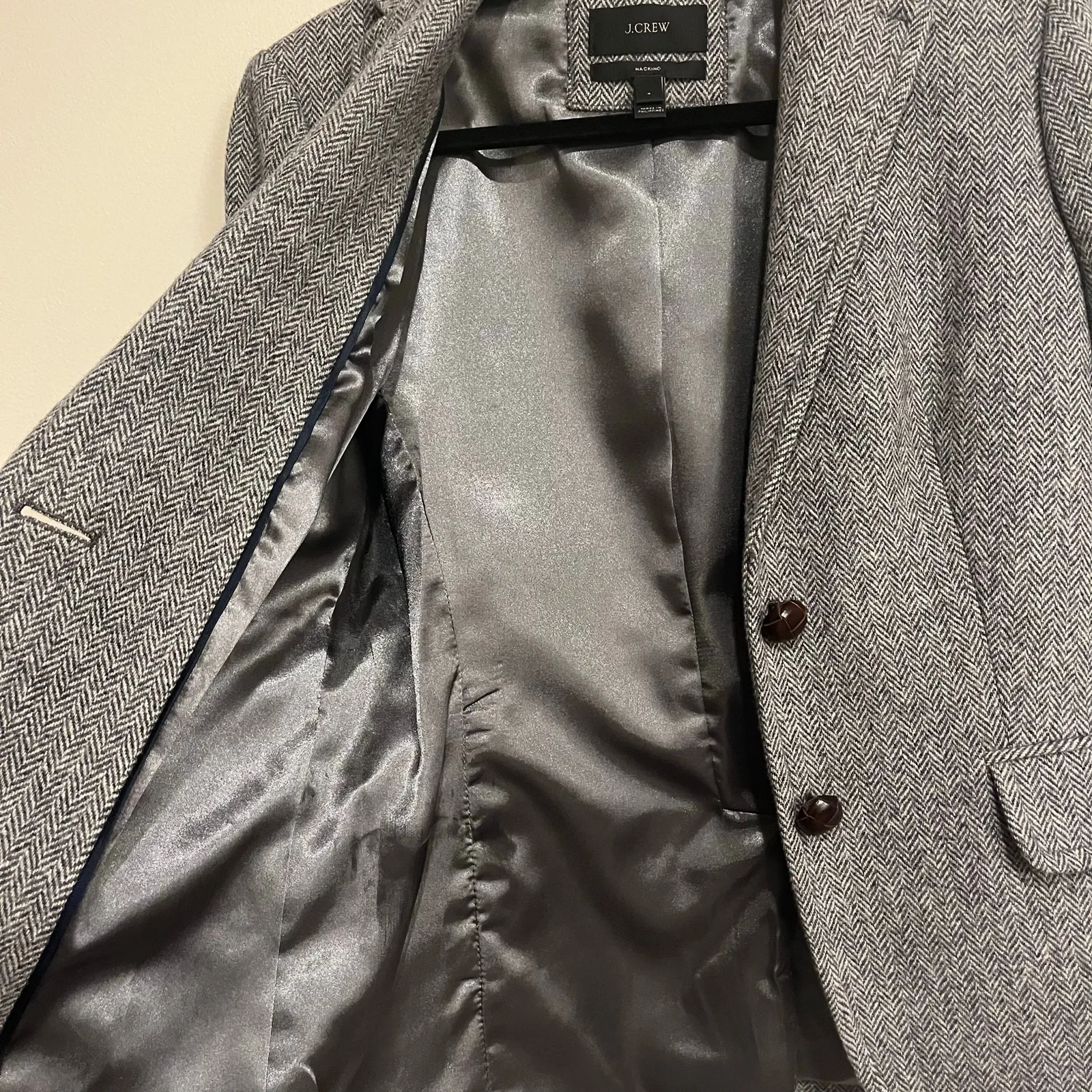 J. Crew Blazer 100% Wool Gray Herringbone Womens Size 4 Academia - Image 7