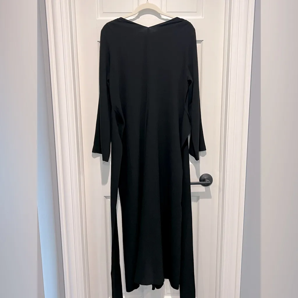 Jenni Kayne Kate Satin Back Crepe Long Sleeve Dress Black Small V Neck - Image 6