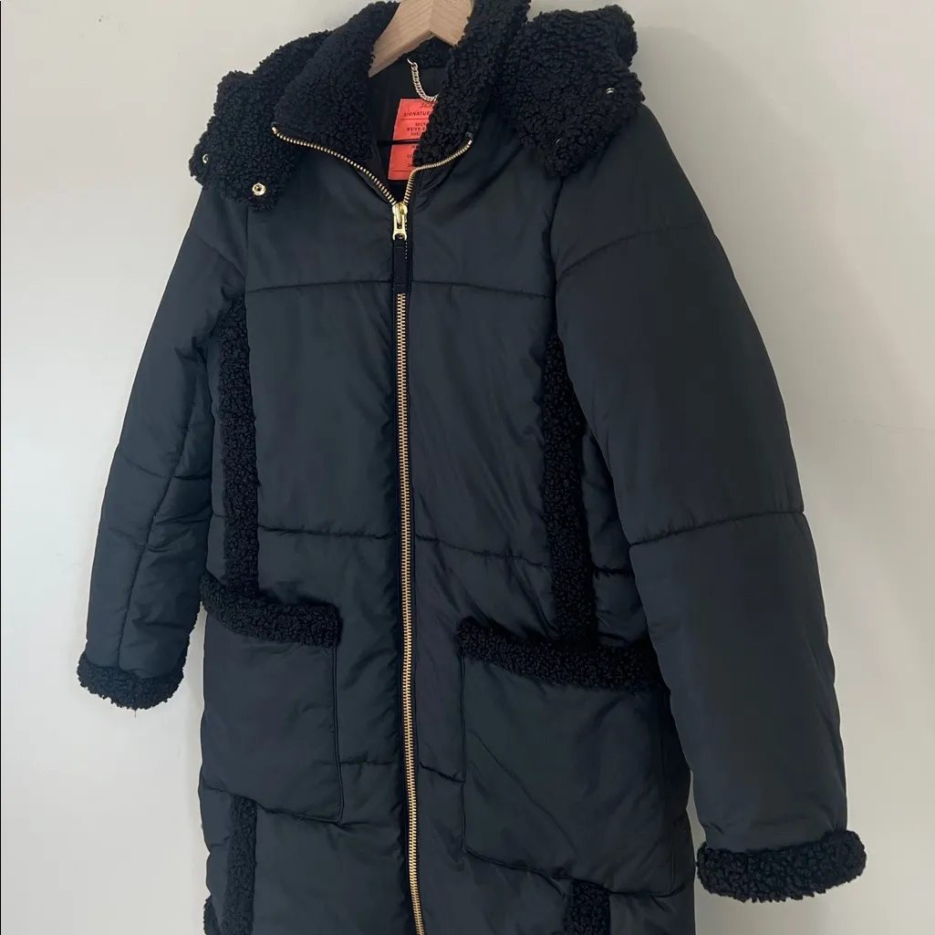 J. Crew Women's Signature Puffer Parka Jacket Long Sherpa Hooded Black Sz Small - Image 2