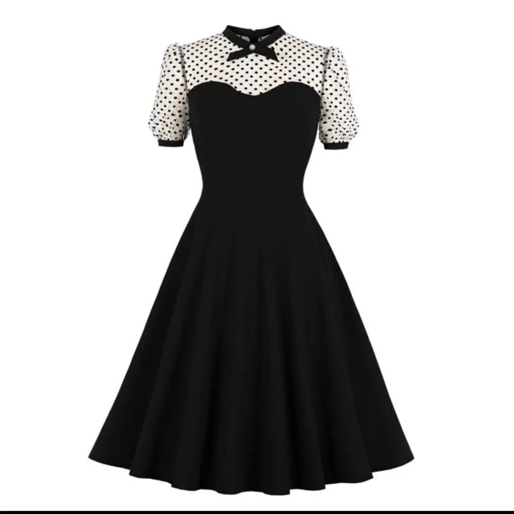 Women’s Black with Polka Dot Dress 1950’s Retro Style Size M NEW Size M - Image 13