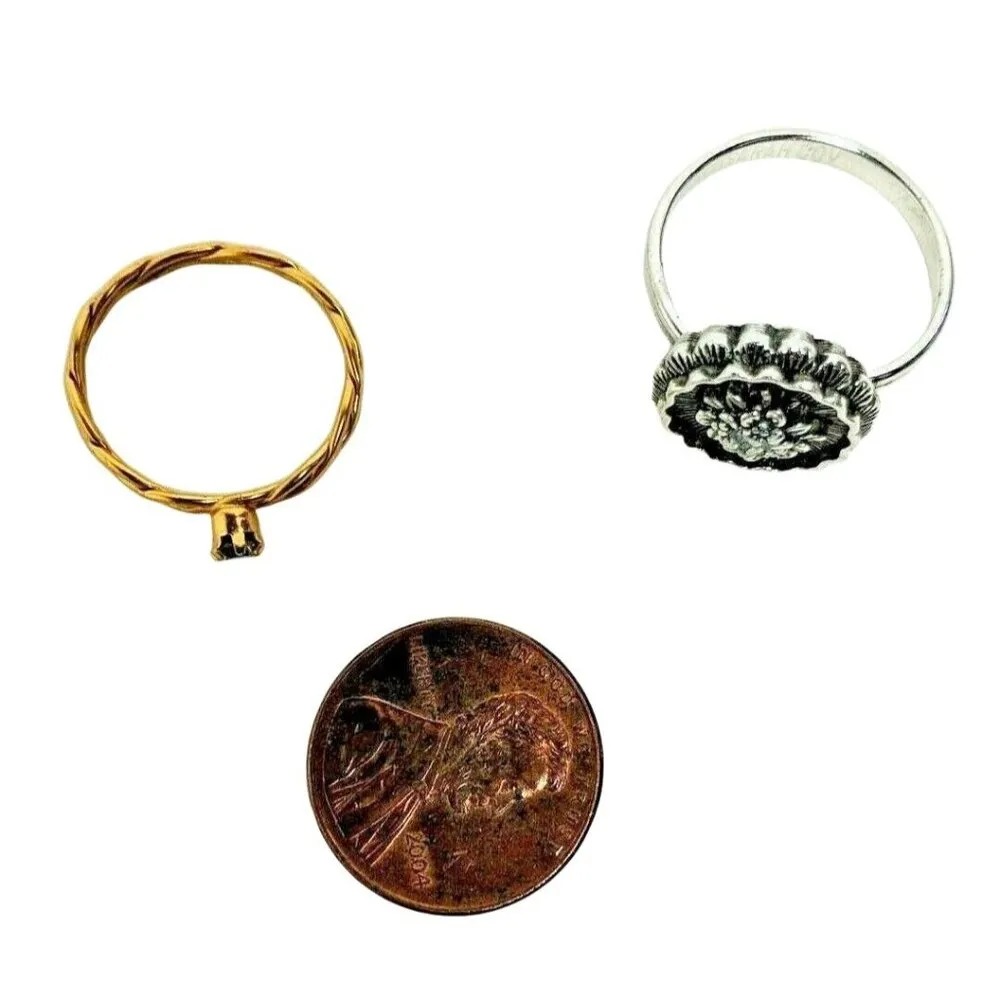 Vintage Floral & Braided Stackable Rings Set Gold - Image 5