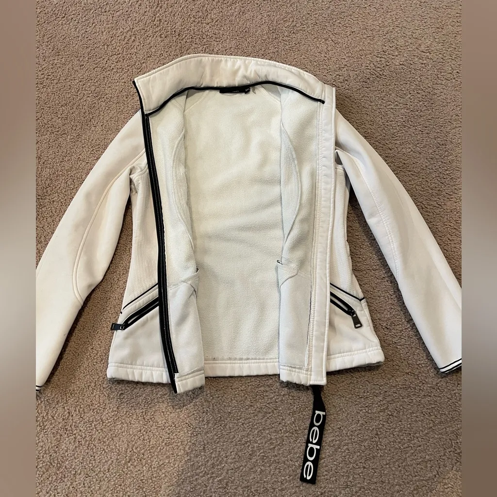 BEBE Women's Ivory White Athletic Sport Long Softshell Coat - Image 8