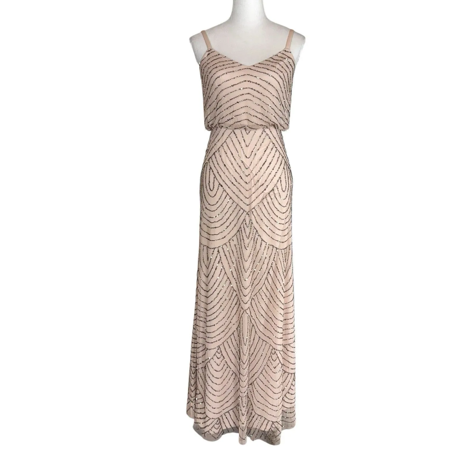 Adrianna Papell Womens Beaded Mesh Chiffon Gown Maxi Dress Size 2 Pink Silver - Image 2