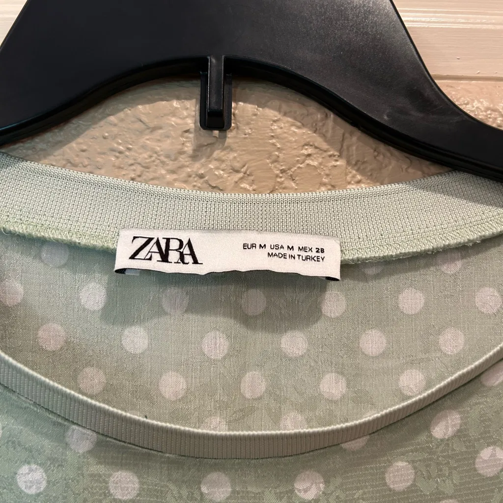 Zara Mint Green Polka Dot Jacquard Blouse with Ruffle Sleeves - Image 16