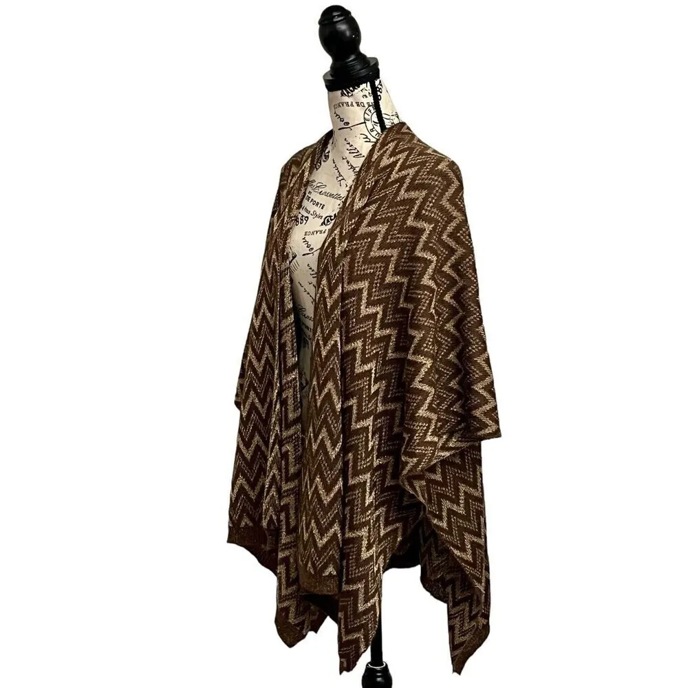 Dress Barn Chevron Metallic Poncho Wrap Tunic Brown Gold O/S Vintage Y2K Boho - Image 3