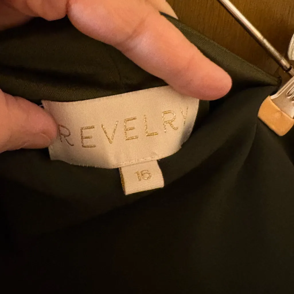 Revelry Inez Chiffon Dress in Deep Olive Green Size 16 - Image 4