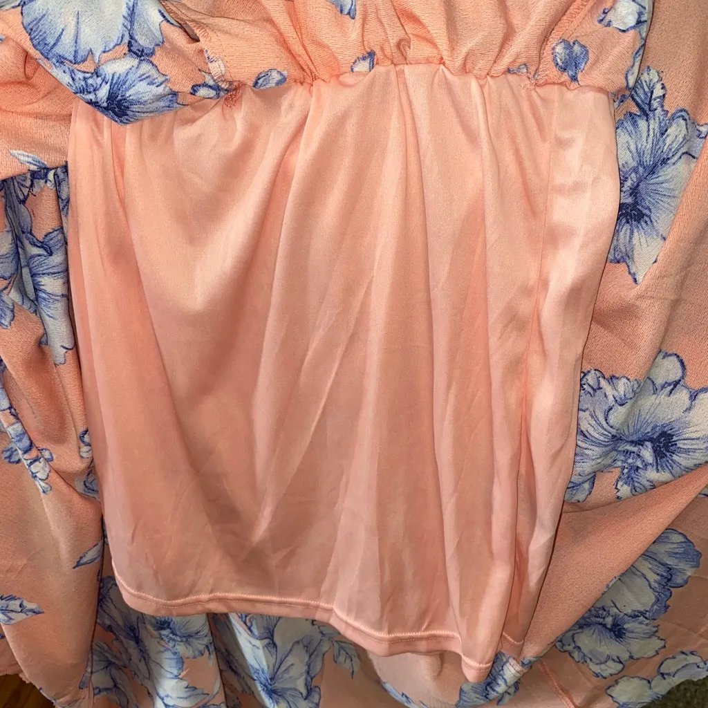 Ricarica Long Sleeve Coral with blue Floral Print Maxi Dress - Image 6