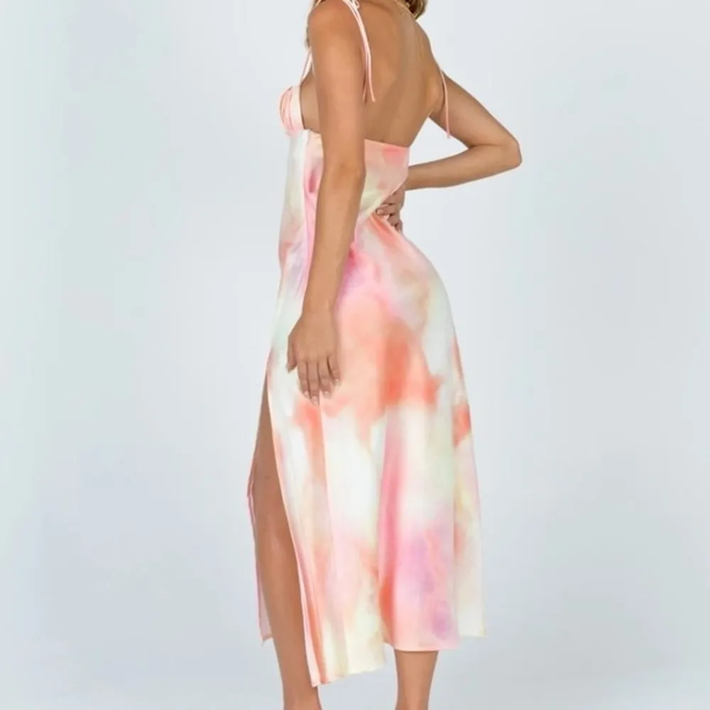 Princess Polly Pink Carsa Tie Dye Satin Tie Strap Midi High Slit Slip Dress - Image 3