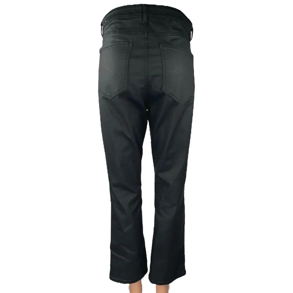 MNG Womens Black Coated High Waisted Stretch Flared Bootcut Casual Pants Size 12 - Image 3