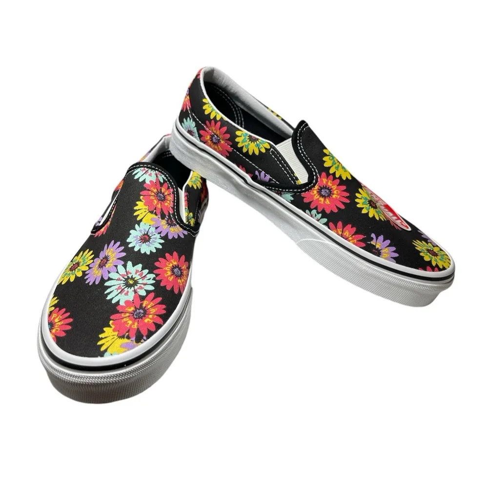 Vans Classic Slip On Peace Floral Black Shoes Sneakers Womens Size 8 Mens 6.5 - Image 3