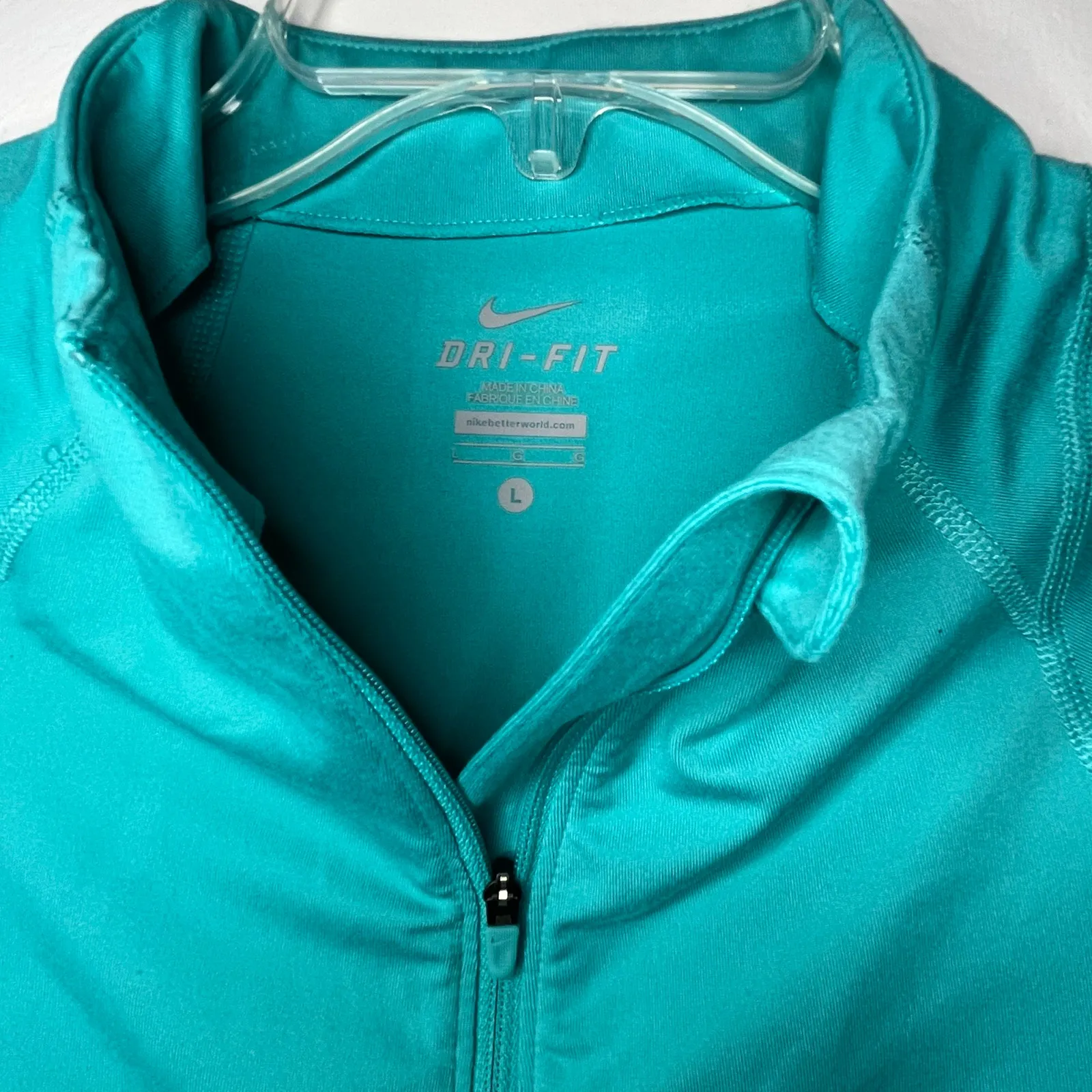 Nike Dri-FIT Element Teal Zip Pullover Top Reflective Swoosh Size Large Running - Image 2