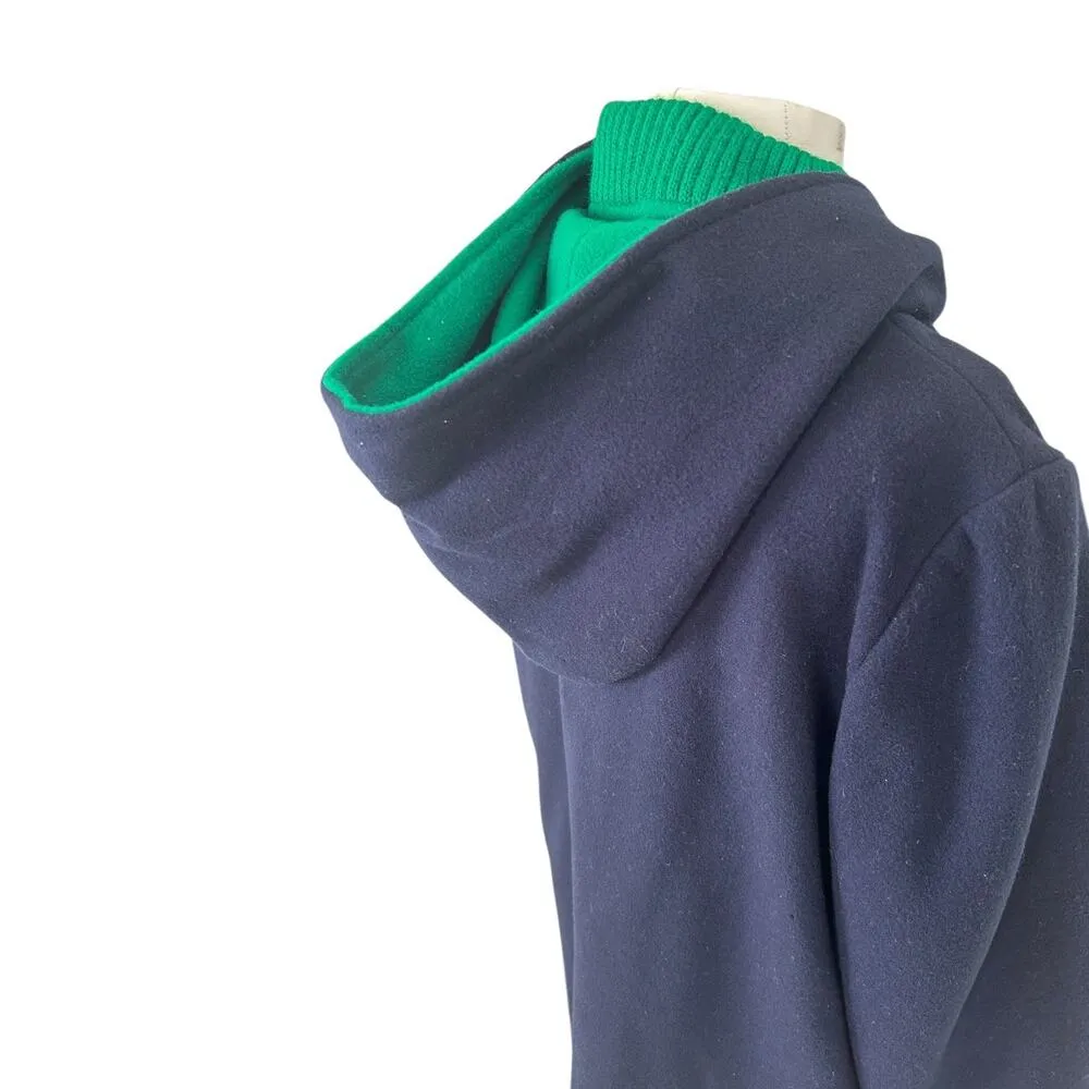 Vintage Authentic MacKintosh Vestcoat Navy Blue Green Button Wool Coat Hooded 14 Size M - Image 5