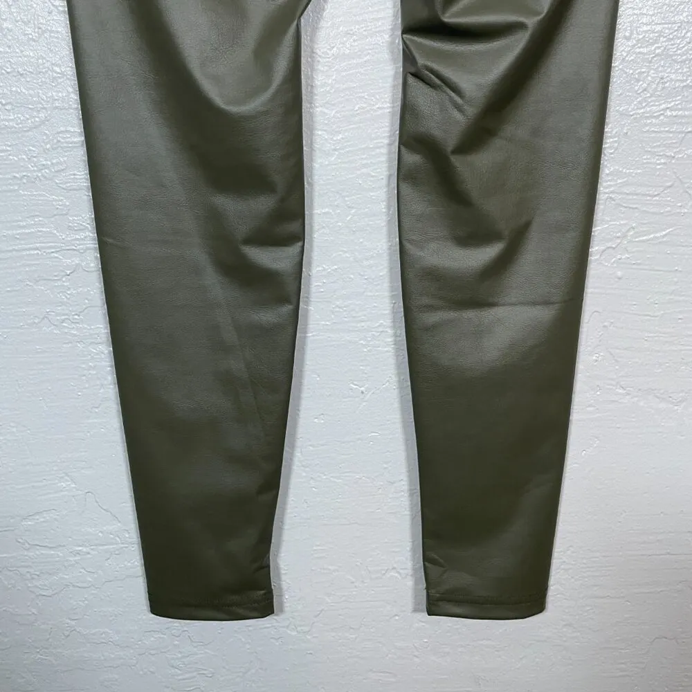 Offline by Aerie Women M Olive Green Faux Leather Leggings Real Luxe High Rise - Image 6