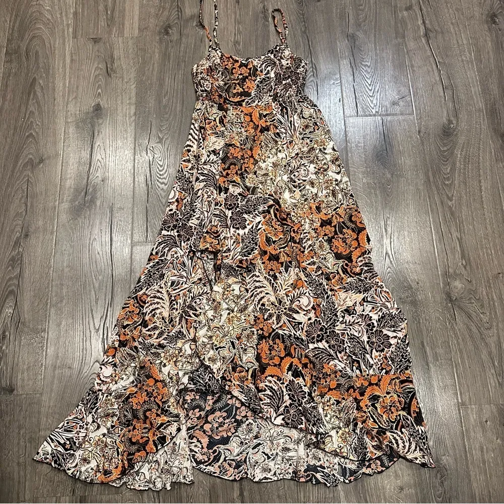 Free People Womens Forever Yours Smocked Slip Dress OB1134491 Orange Boho Floral - Image 6